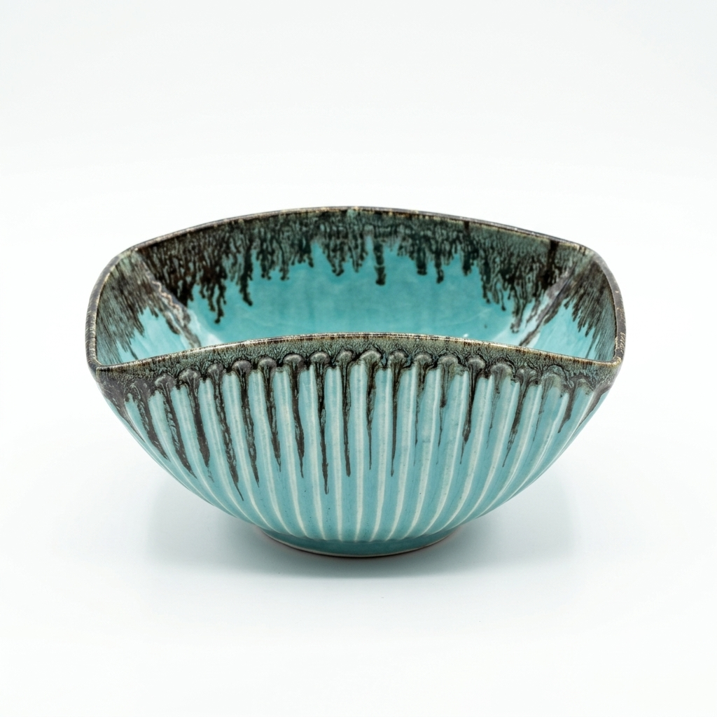 Handcrafted Turquoise Glazed Ceramic Bowl – Textured Decorative & Serving Bowl