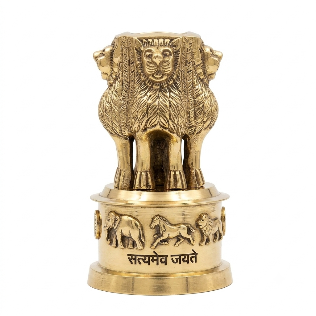 Ashoka Lion Capital Brass Figurine – “Satyamev Jayate” Heritage Showpiece