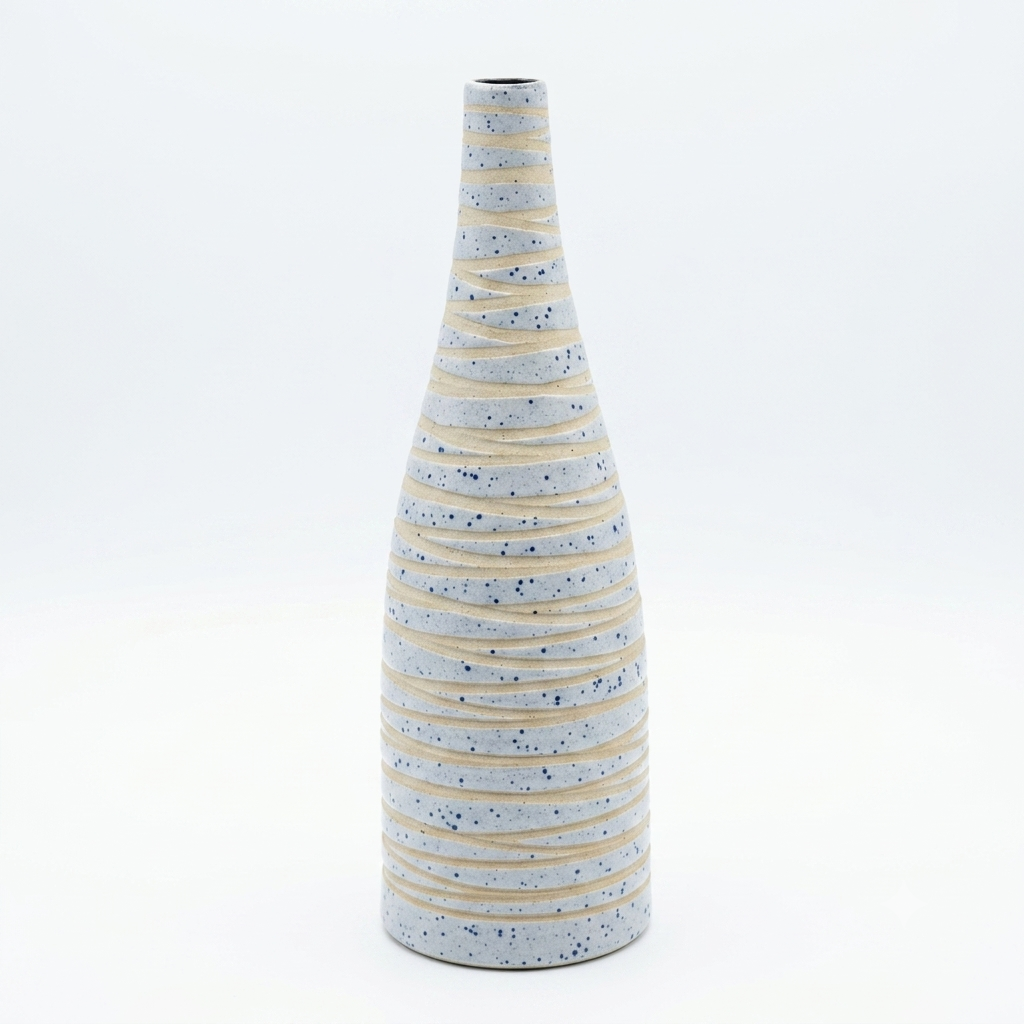 Handcrafted Speckled Ceramic Vase – Textured Spiral Design