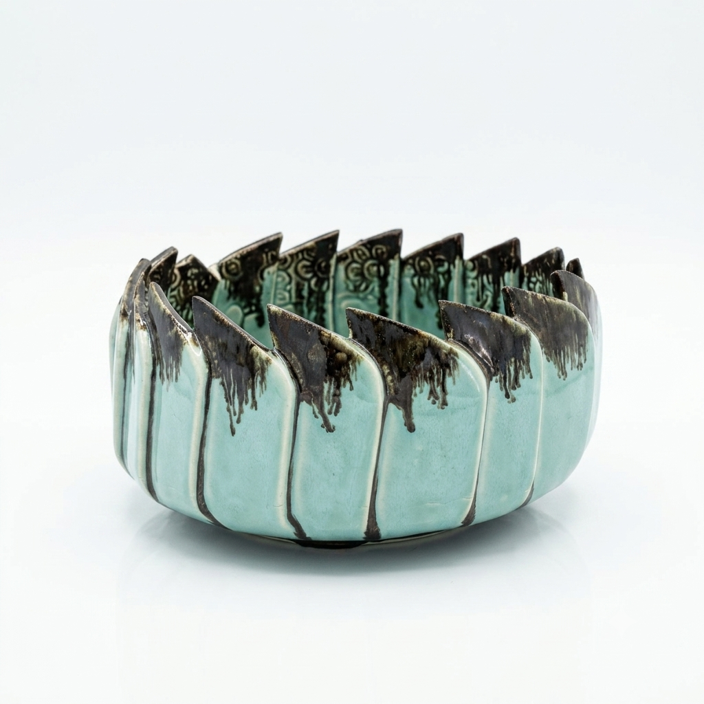 Aqua Petal Edge Handcrafted Ceramic Bowl