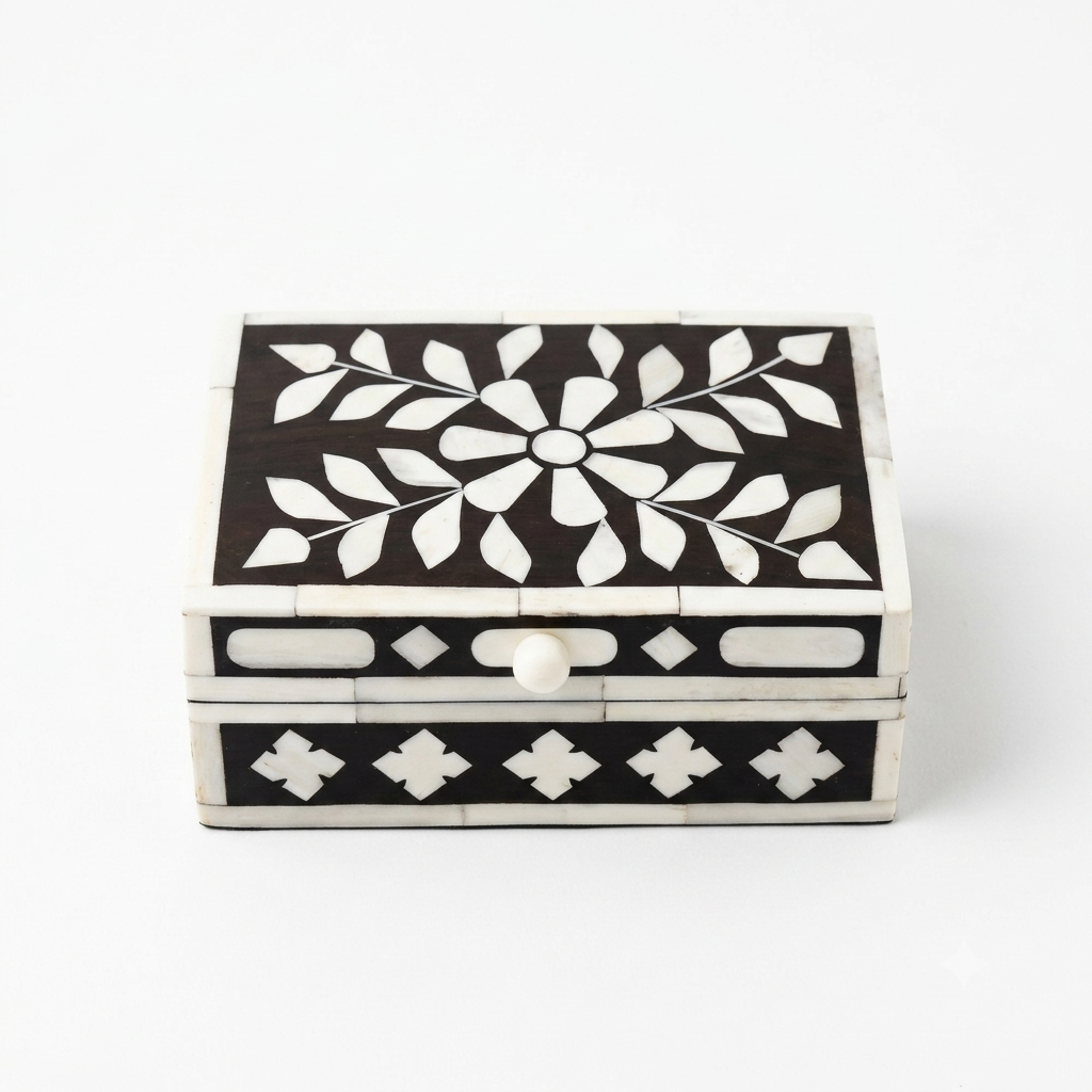 Floral Inlay Wooden Jewelry Storage Box