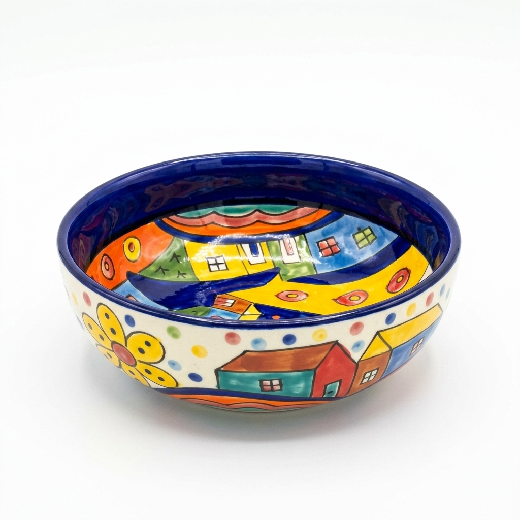 Hand-Painted Multicolor Ceramic Serving Bowl – Village Art Design