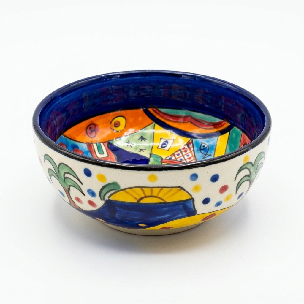 Hand-Painted Artistic Ceramic Bowl – Multicolor Folk Motif Design