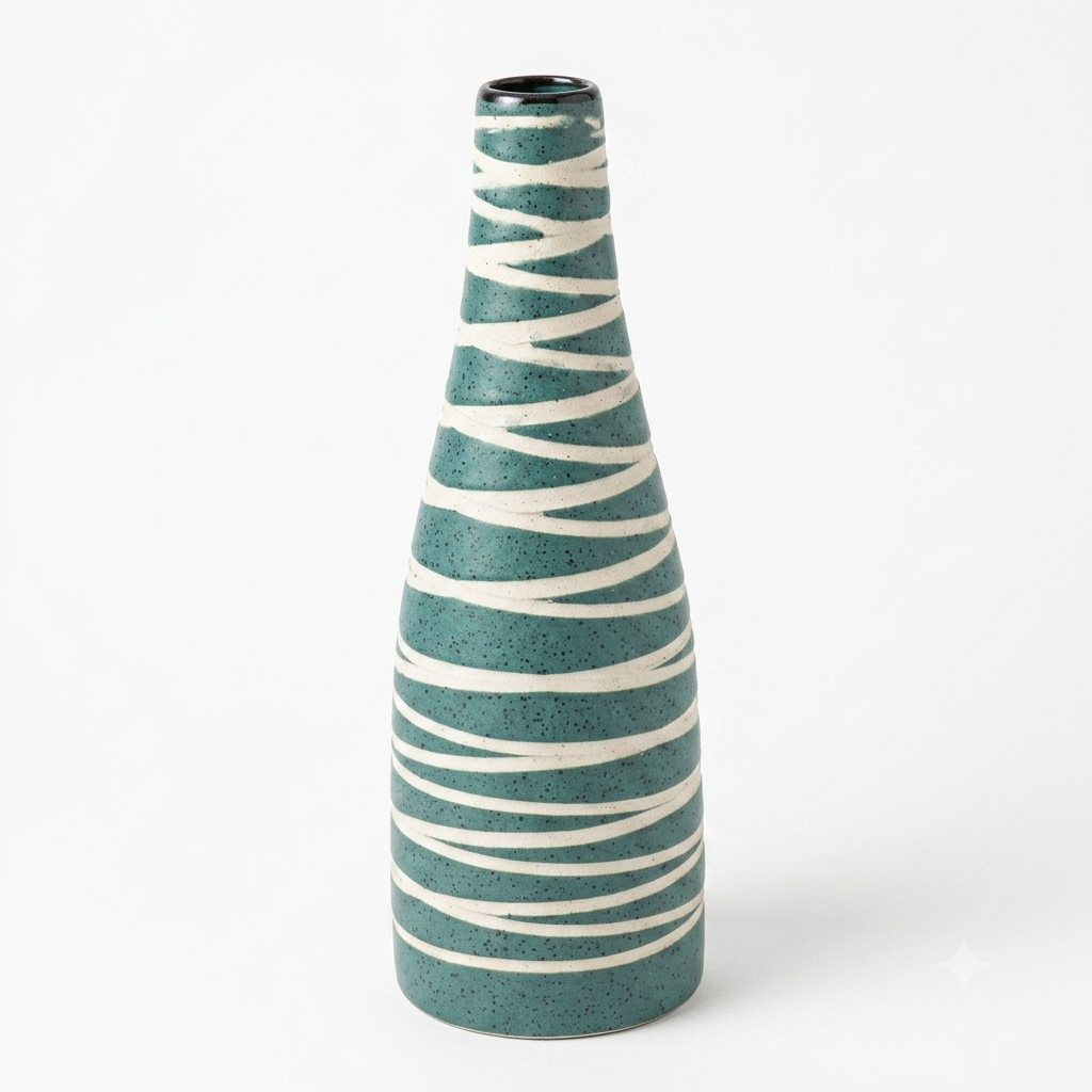 Handcrafted Speckled Teal Stripe Bud Vase