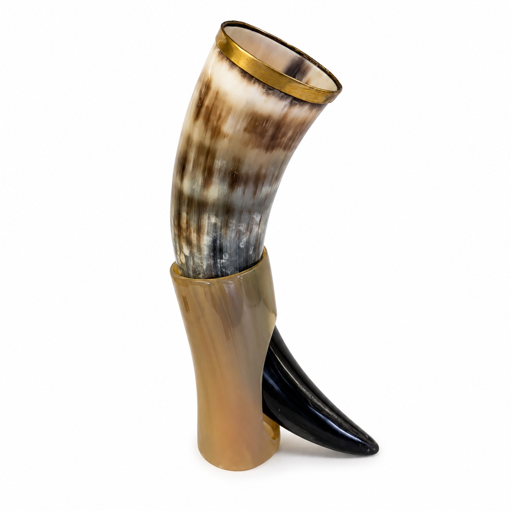 Artisan Natural Horn Drinking Vessel with Stand