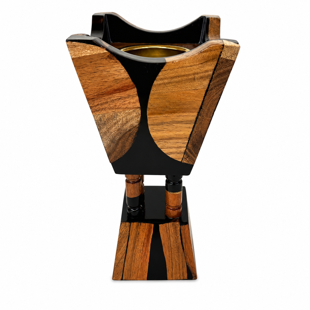 Artisanal Geometric Wood and Resin Incense Burner