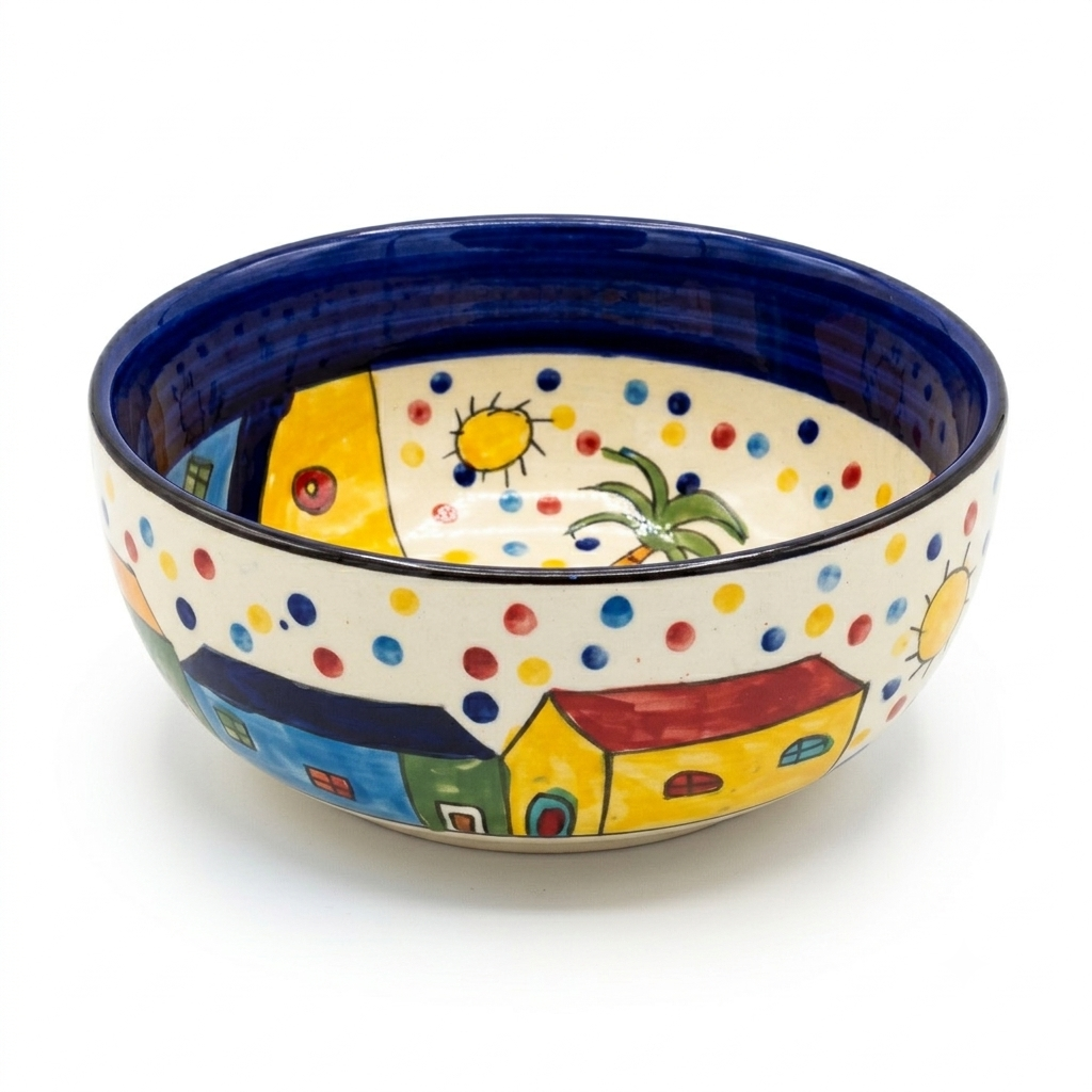 Handcrafted Multicolor Hand-Painted Ceramic Serving Bowl