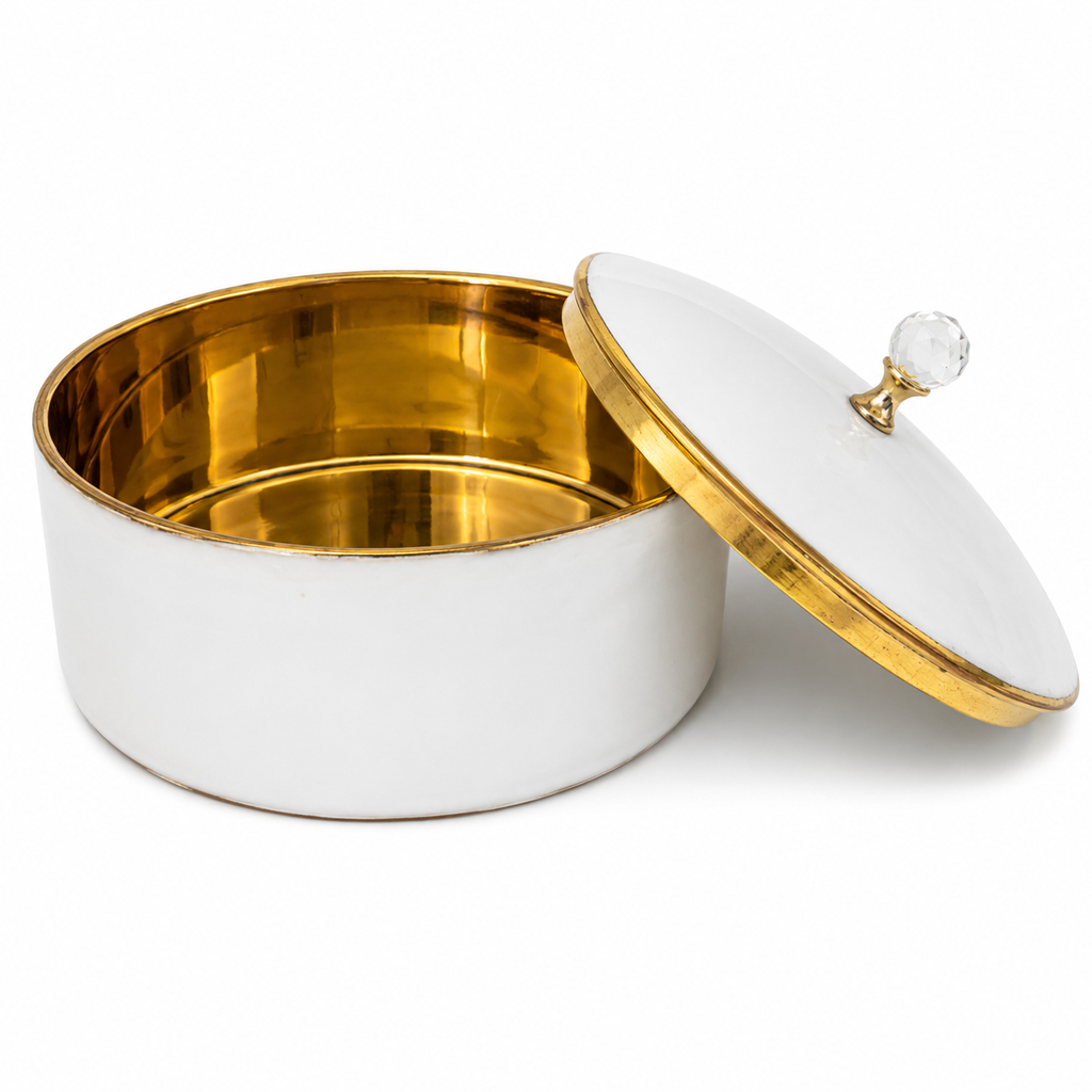 Handcrafted White Resin Decorative Storage Box with Gold Interior
