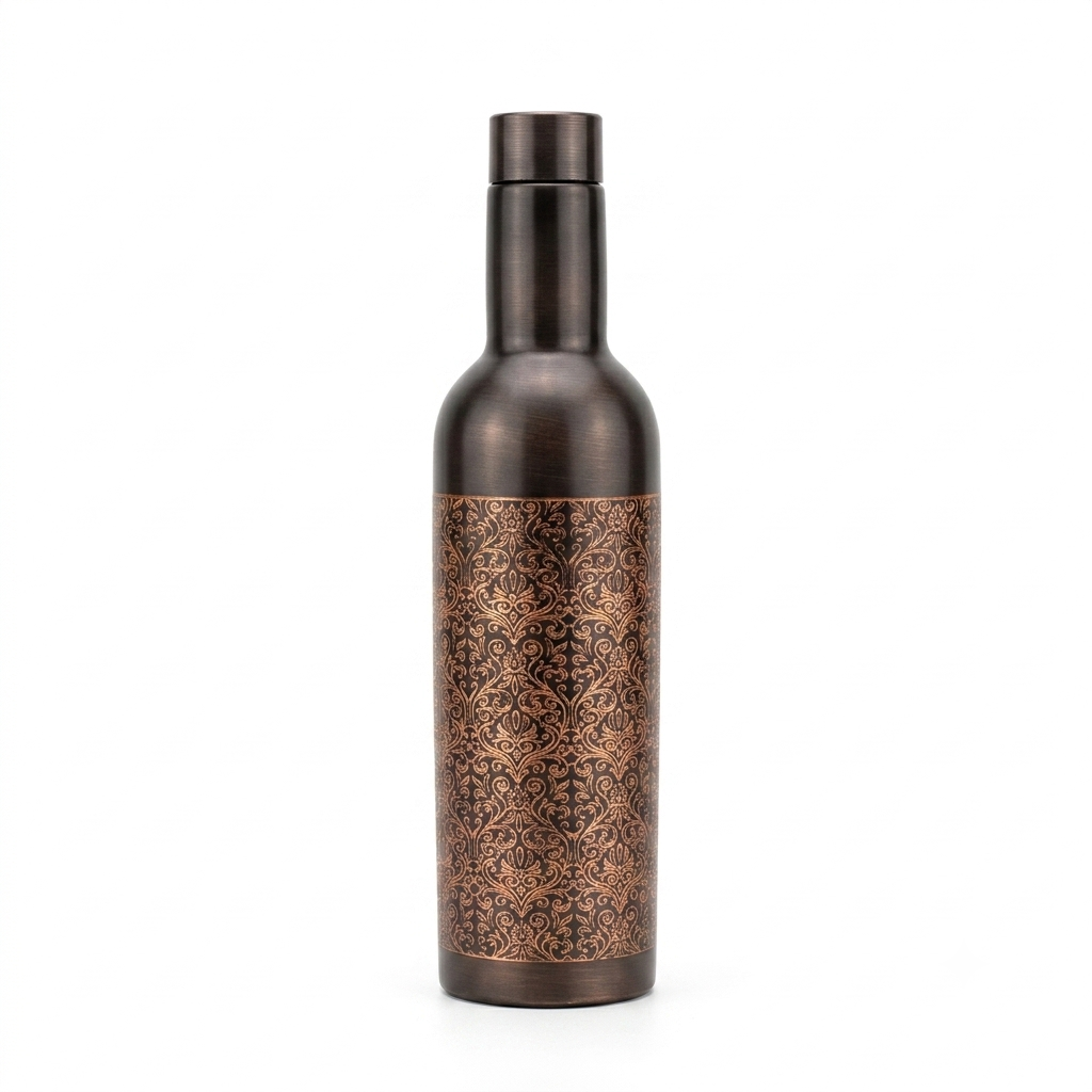 Aura Antique-Finish Engraved Copper Water Bottle