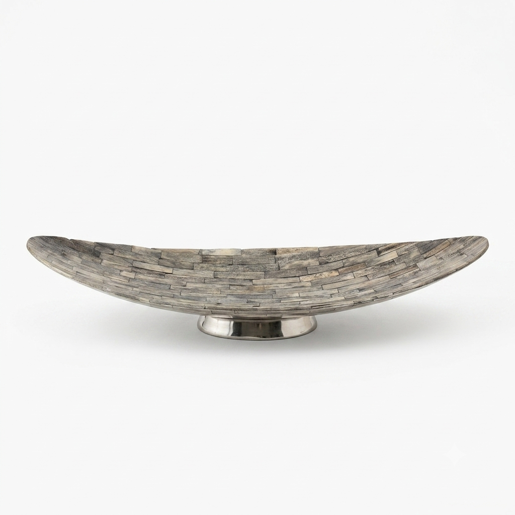 Zenith Crescent Textured Stone-Resin Centerpiece Vessel