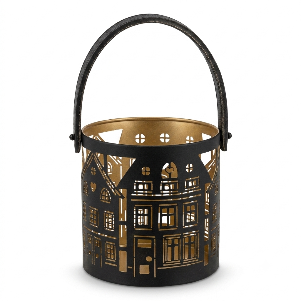 Nordic Village Laser-Cut Metal Candle Lantern