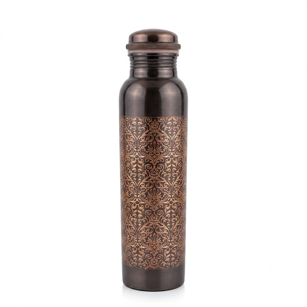 Antique Finish Engraved Pure Copper Water Bottle