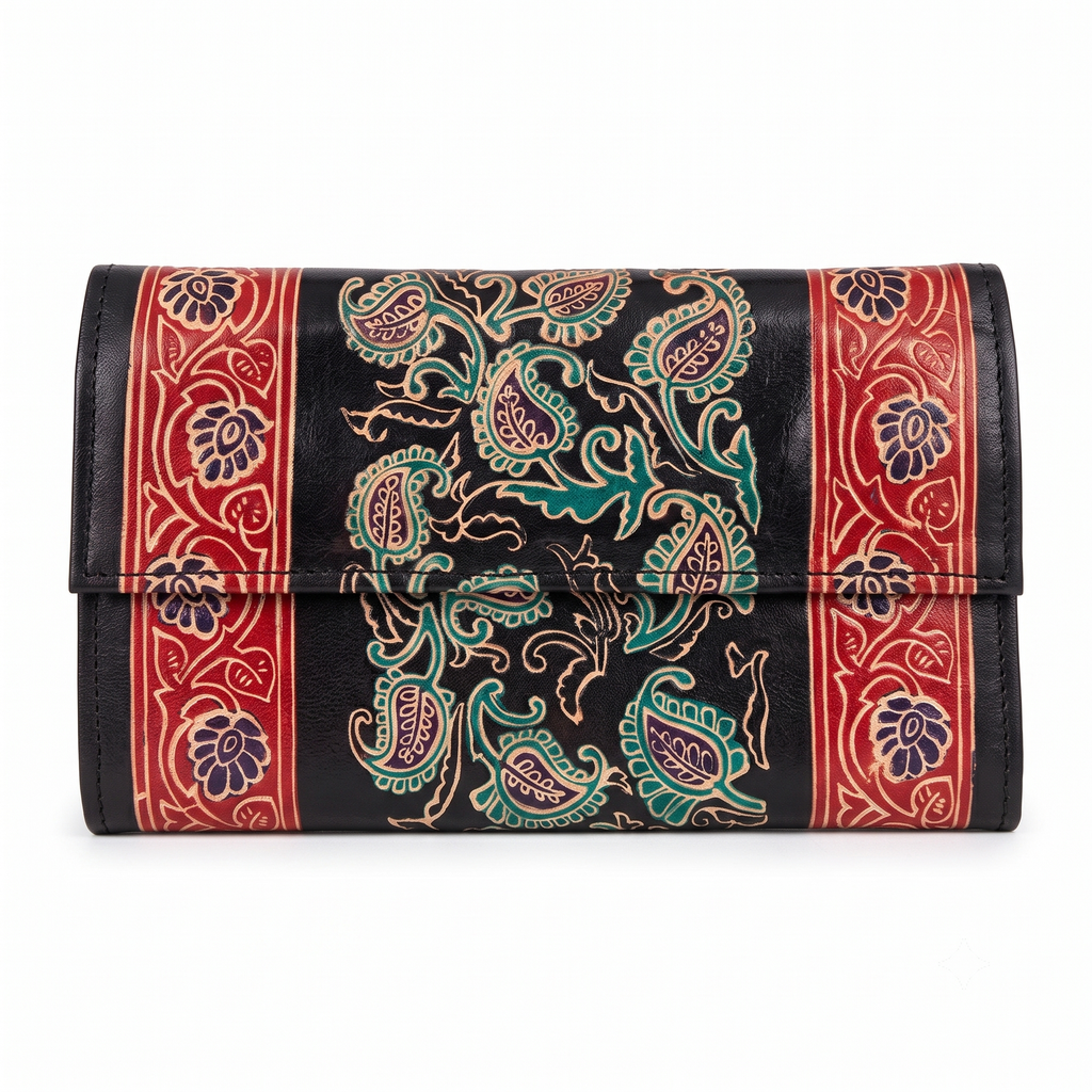 Handcrafted Kalamkari Art Leather Clutch Wallet