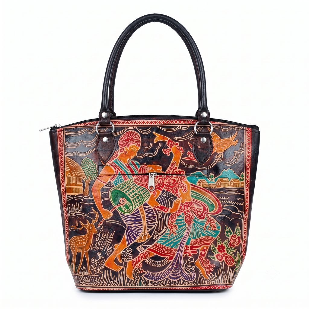Handcrafted Tribal Art Leather Tote Bag