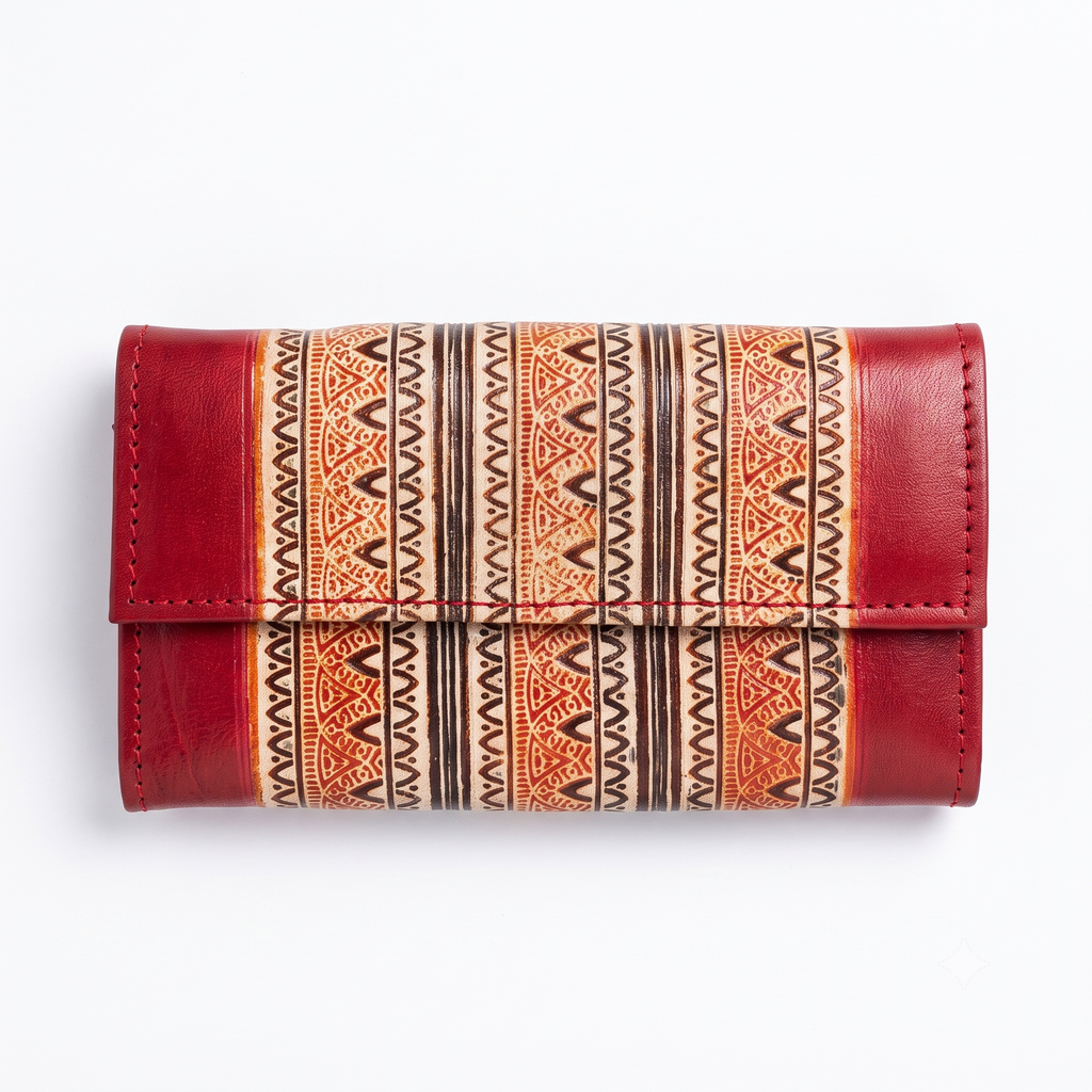 Handcrafted Tribal Pattern Leather Clutch Wallet