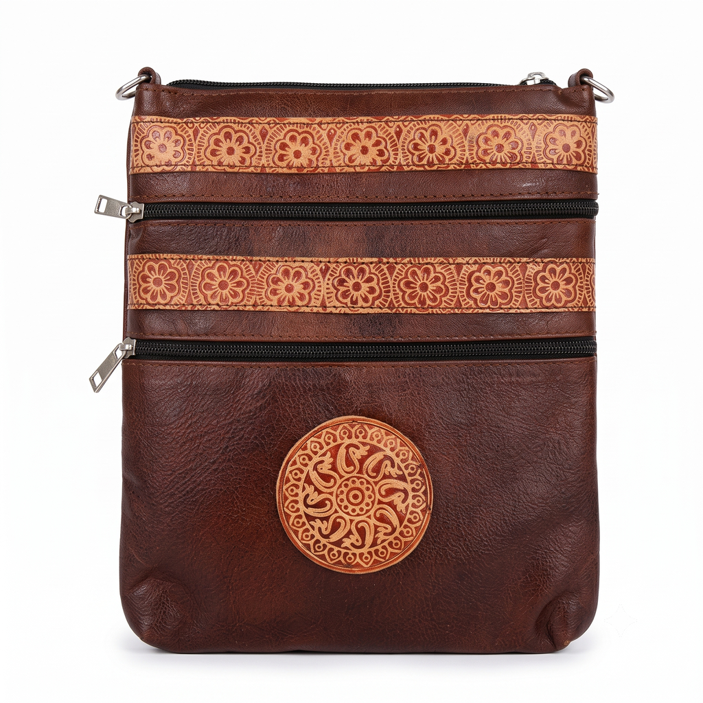 Handcrafted Floral Motif Leather Sling Bag