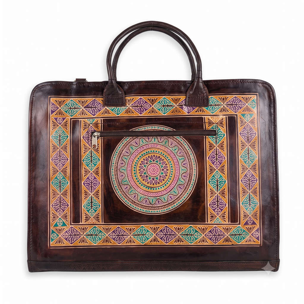 Handcrafted Mandala Leather Laptop Bag