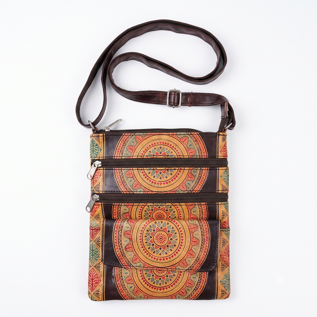 Handcrafted Mandala Leather Crossbody Bag