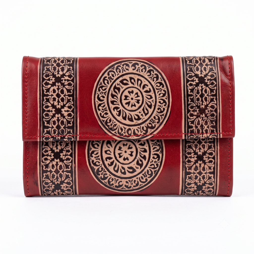 Handcrafted Mandala Leather Clutch Wallet