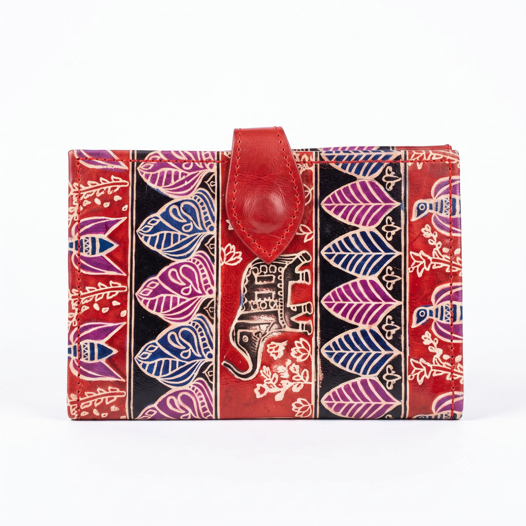 Artisan Hand-Painted Floral Leather Bi-Fold Wallet