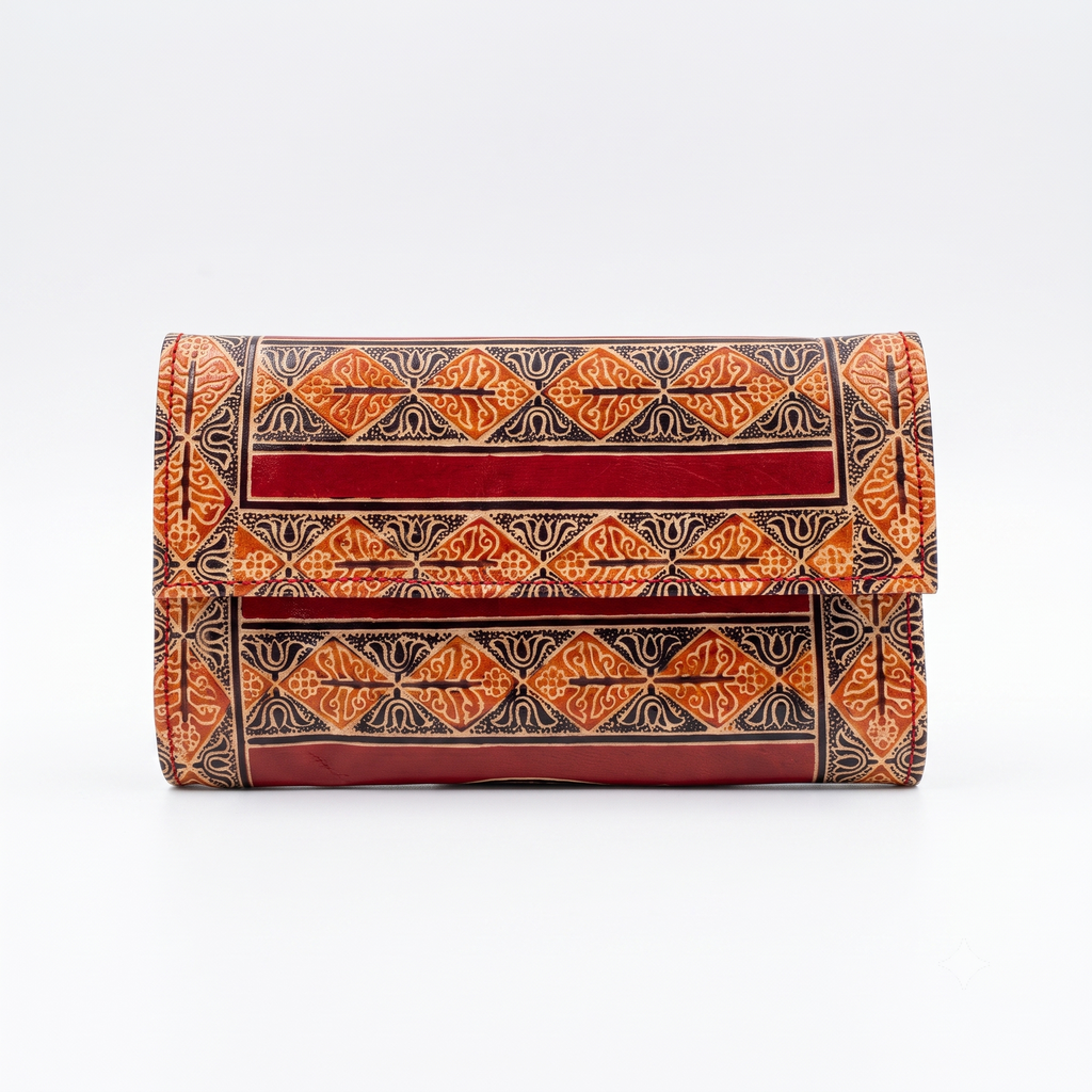 Artisan Hand-Painted Geometric Pattern Leather Clutch Wallet