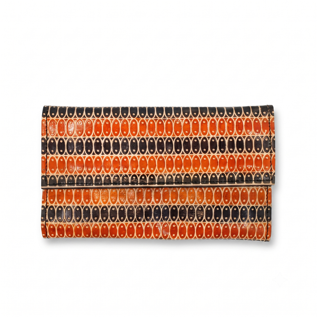 Oval-Patterned Tooled Leather Wallet