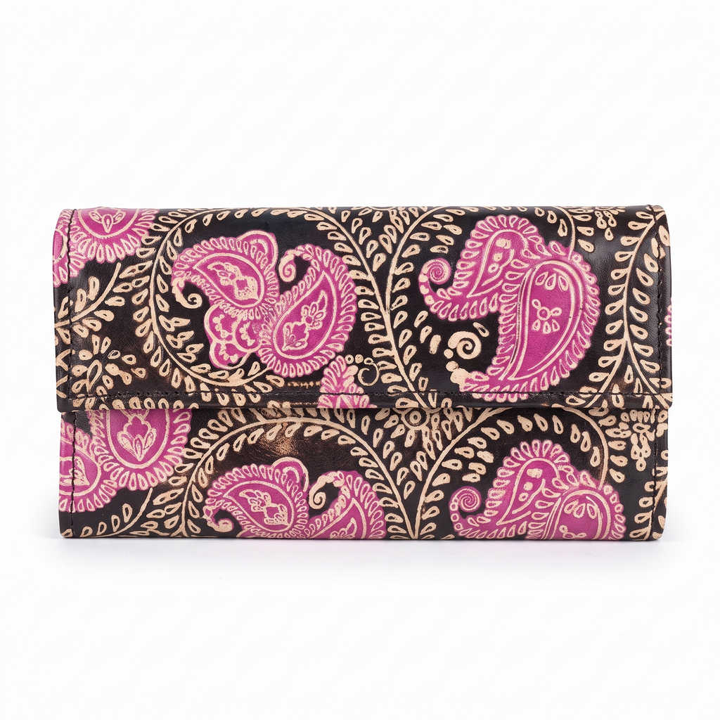 Paisley-Patterned Tooled Leather Wallet