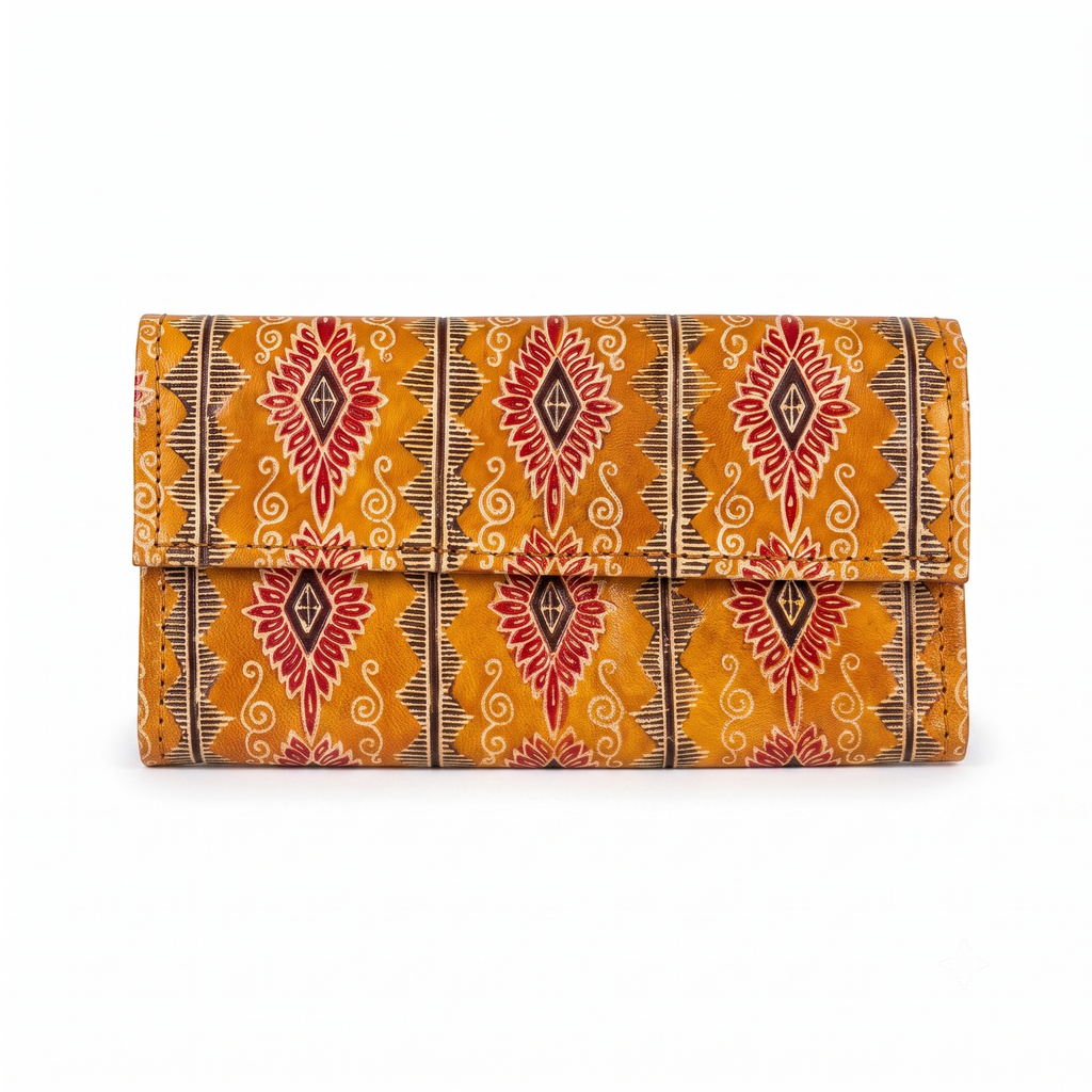 Ornate Paisley Tooled Leather Wallet