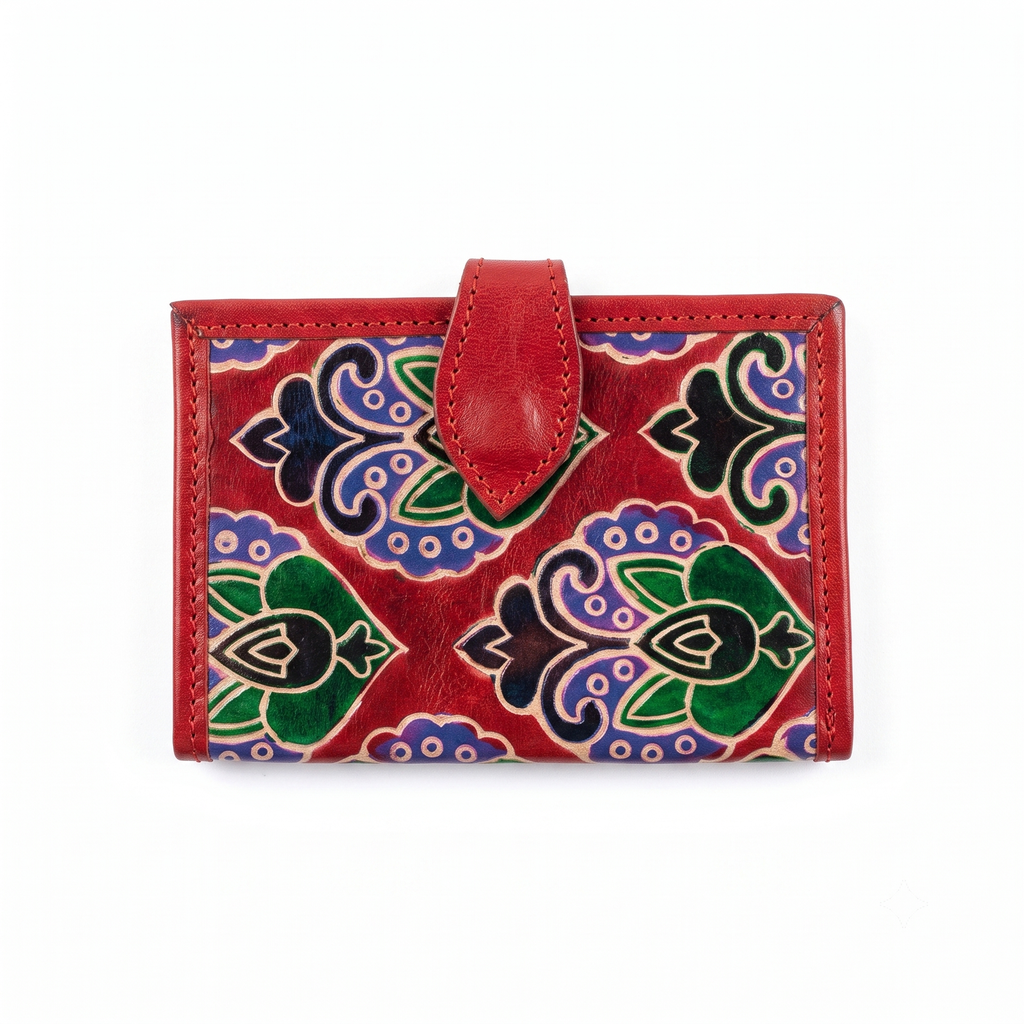 Floral Patterned Tooled Leather Snap Wallet