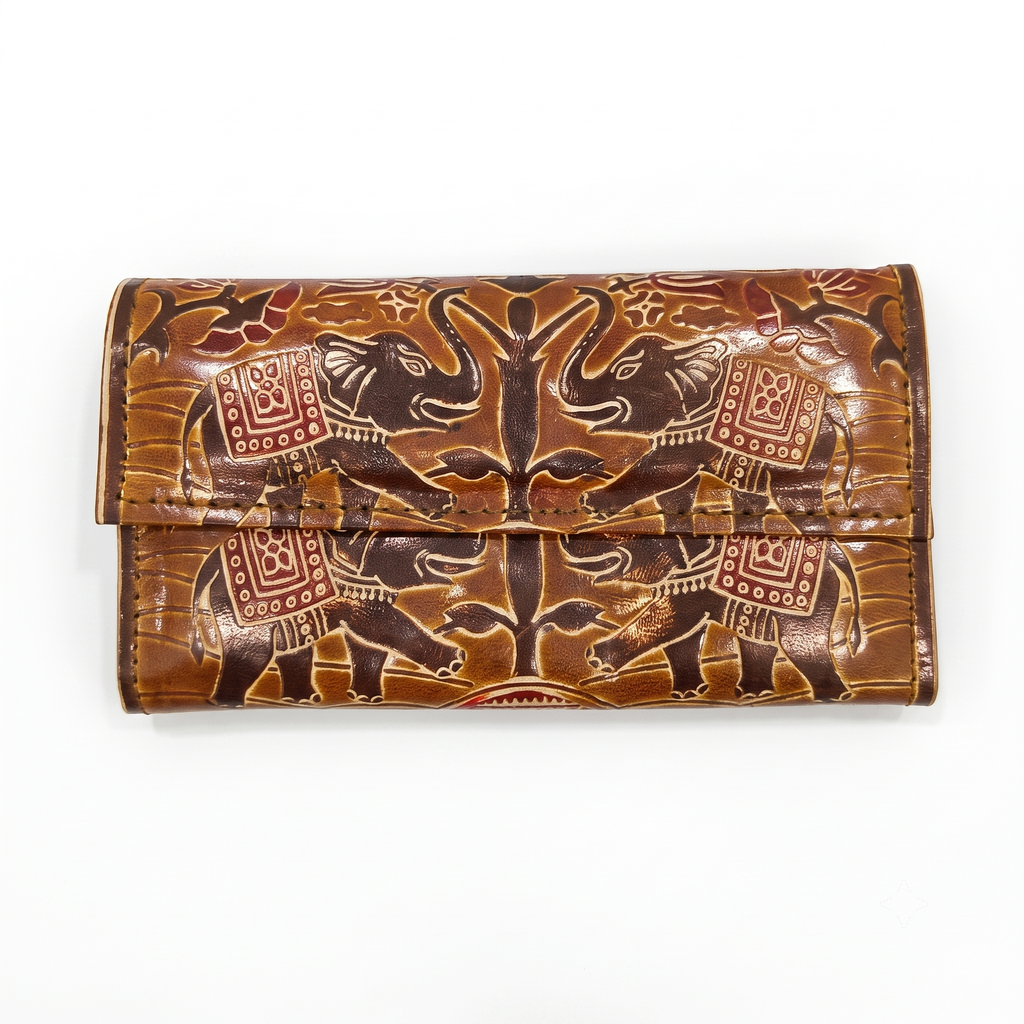 Elephant Motif Tooled Leather Wallet