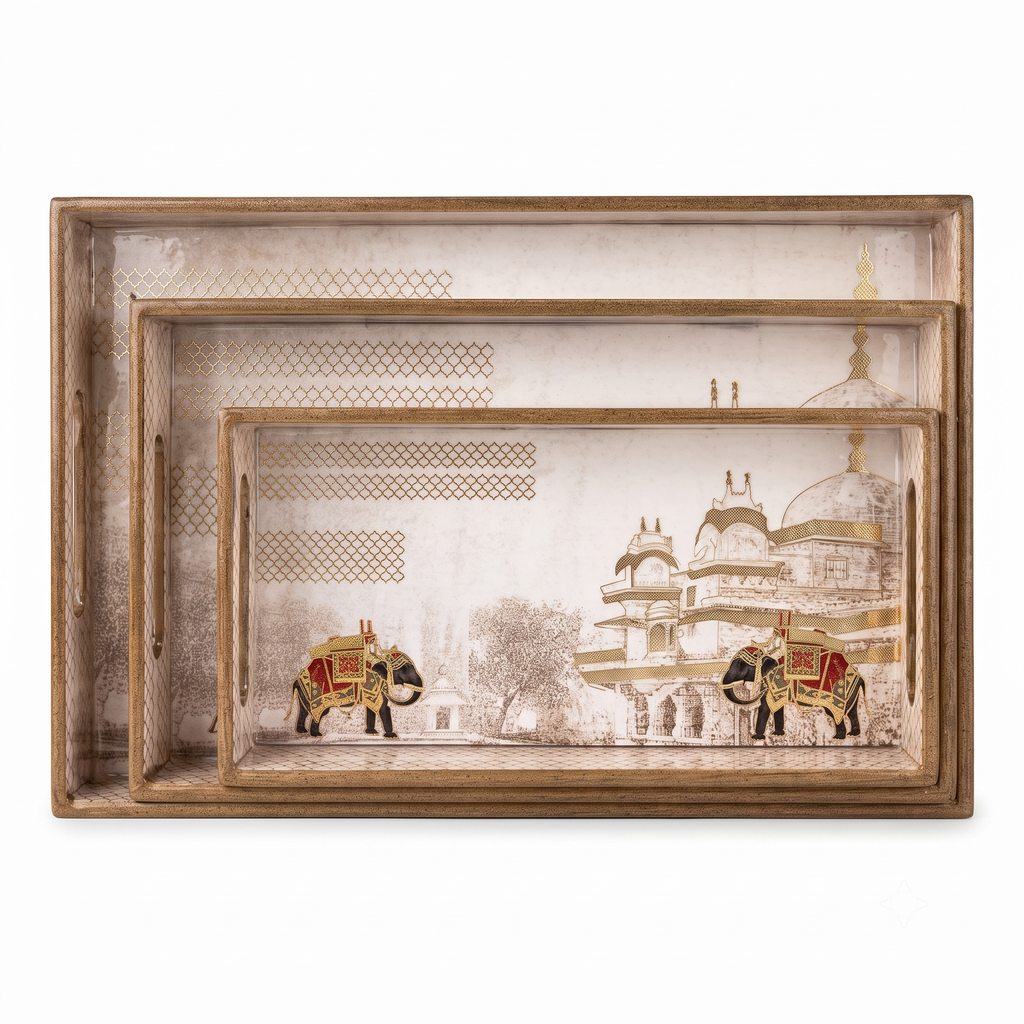 Heritage Elephant & Palace Decorative Tray Set