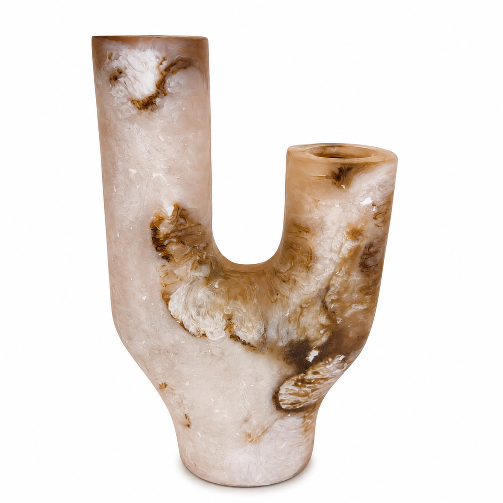 Abstract Dual-Spout Marble-Finish Vase