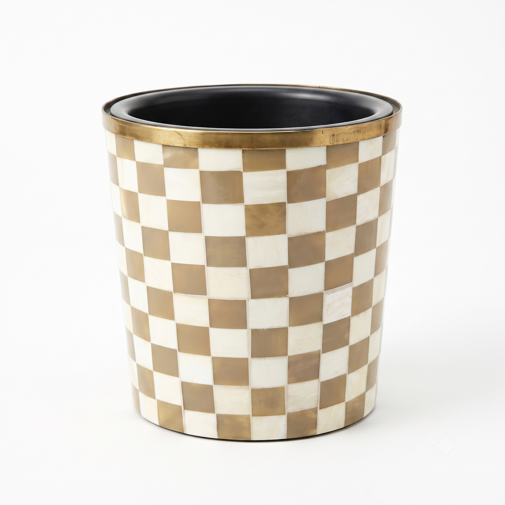 Checkerboard Mother-of-Pearl Wastebasket