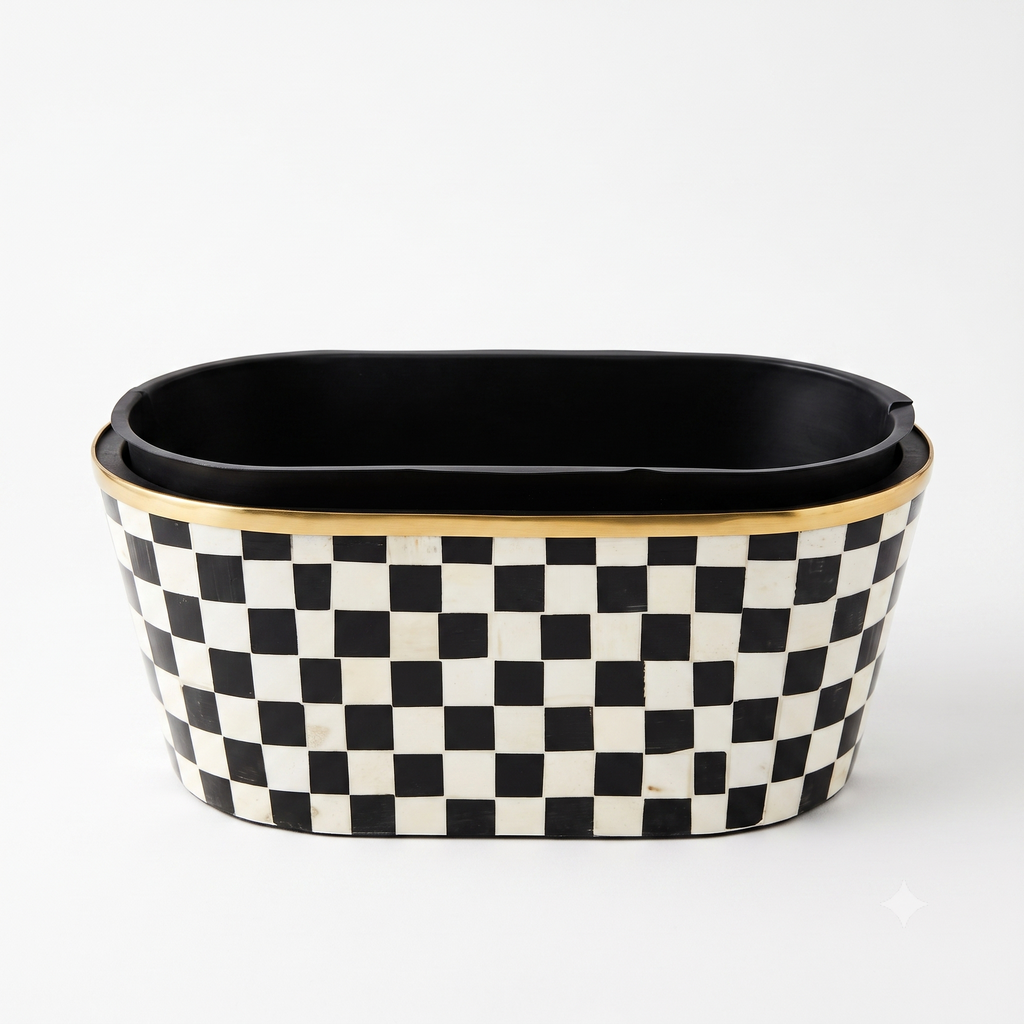 Checkerboard Oval Decorative Basket