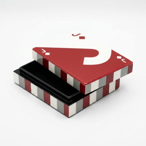 Modern Geometric Decorative Playing card Box – Red & Ivory Striped Lid Case