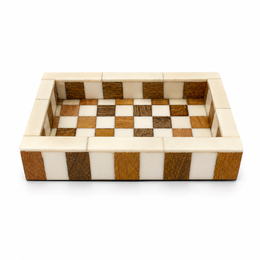 Artisan Wooden & Resin Inlay Serving Tray – Compact Mosaic Design