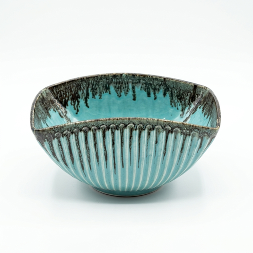 Handcrafted Turquoise Glazed Ceramic Bowl – Textured Decorative & Serving Bowl