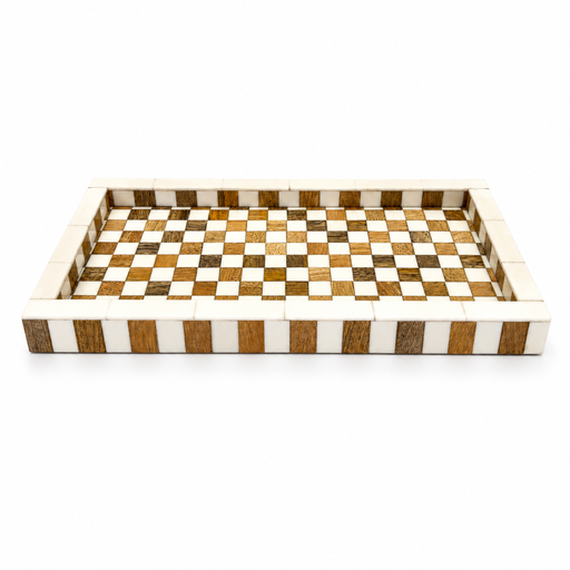 [NCUI_0004] Handcrafted Mosaic Wooden Serving Tray with Ivory Inlay