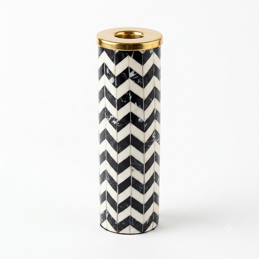 [NCUI_0020] Chevron Marble & Brass Candle Stand (Tall Pillar)