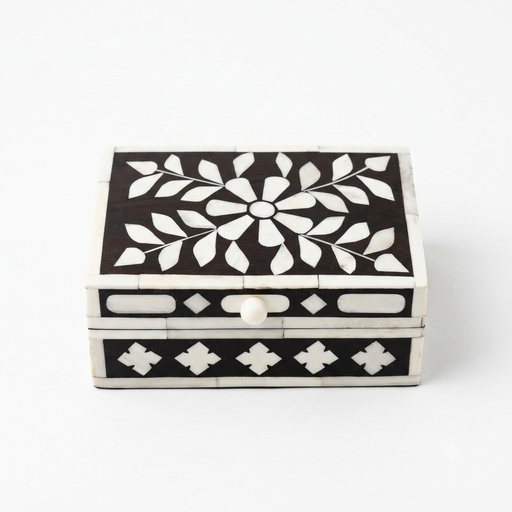 [NCUI_0021] Floral Inlay Wooden Jewelry Storage Box