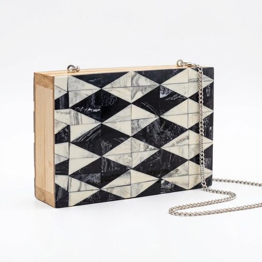 [NCUI_0023] Geometric Marble Inlay Clutch with Chain Strap