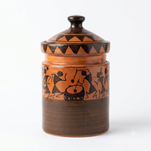 [NCUI_0038] Tribal Art Motif Ceramic Storage Canister