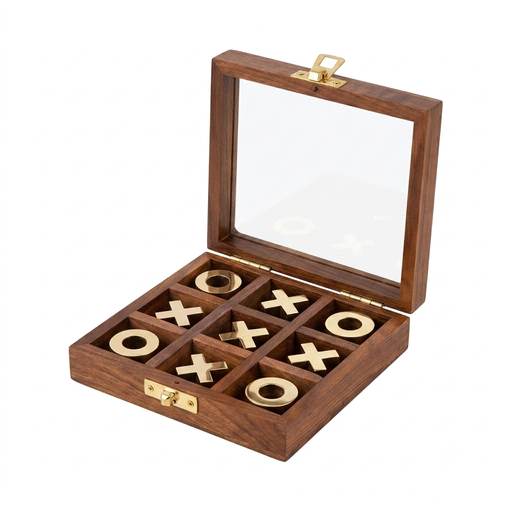 [NCUI_0078] Regal Walnut & Brass Tic-Tac-Toe Executive Game Box