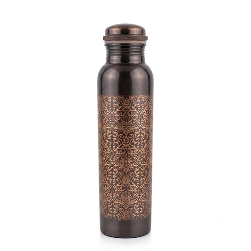 [NCUI_0095] Antique Finish Engraved Pure Copper Water Bottle