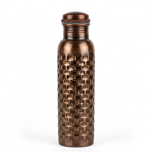 [NCUI_0100] Antique Basketweave Hammered Pure Copper Flask