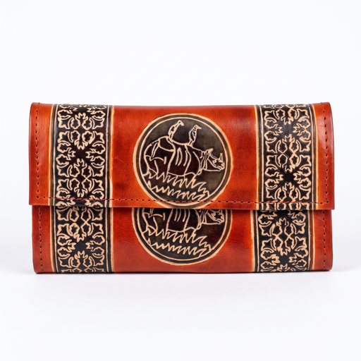 [NCUI_0110] Handcrafted Camel Motif Leather Clutch Wallet
