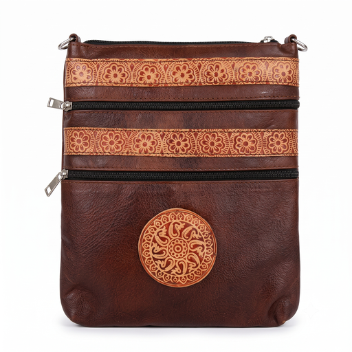 [NCUI_0114] Handcrafted Floral Motif Leather Sling Bag