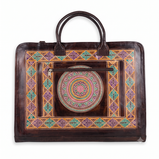 [NCUI_0116] Handcrafted Mandala Leather Laptop Bag