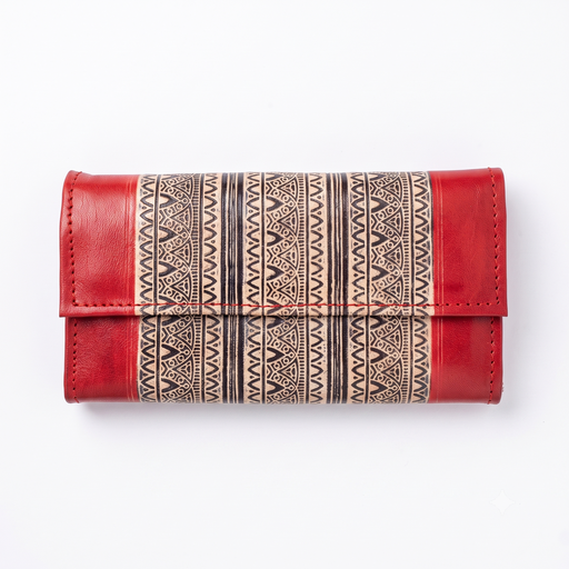 [NCUI_0125] Crimson Tribal Stripe Foldover Wallet
