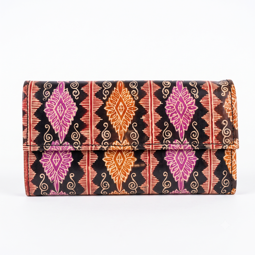 [NCUI_0127] Artisan Hand-Painted Geometric Pattern Leather Clutch Wallet